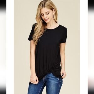 [Capsule] Black Relaxed Short Sleeve Knot Tunic Size Large